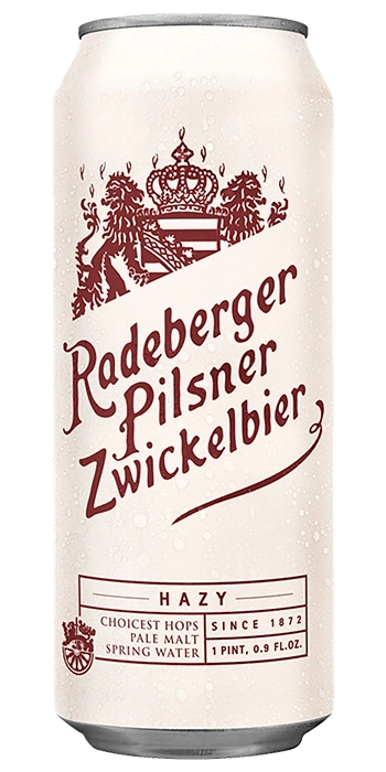 A can of Radeberger Pilsner Zwickel beer.