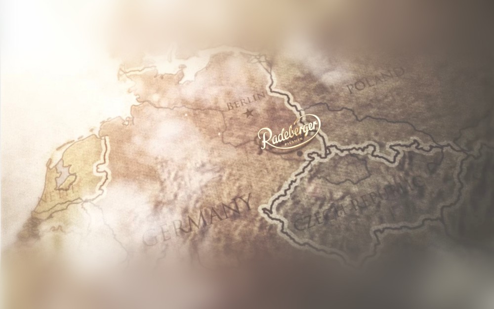 A map shows Europe, Germany, Poland, and the Czech Republic. In the middle of these three countries is the Radeberger Pilsner logo.