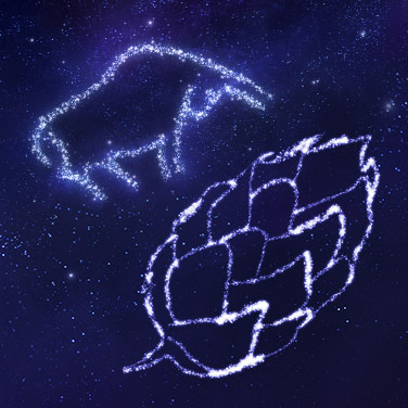 Two zodiac signs, a Taurus and a Leo, are depicted as bright stars against a dark blue sky.